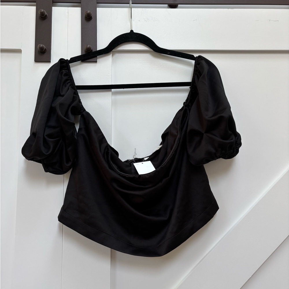 Urban Outfitters Elegant Black Puff Sleeve Crop Top